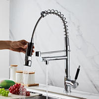 Robinet de cuisine moderne monocommande en acier inoxydable poli, à poser sur plan, avec douchette 2 fonctions, pulvérisateur extractible, cartouche céramique, pour évier simple