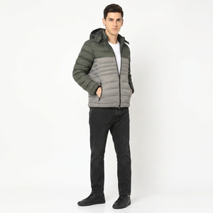 Men's Premium Quality Winter Puffer Jacket Custom Print Quilted Oversized Stand Collar Front Logo Coat with Soft <b>Canvas</b> Zipper - Product Image 1
