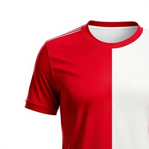 Men's Red White Color Blocked O-Neck Short Sleeve Regular Fit Sporty T-Shirt Breathable Knitted 100% Cotton 180g Back Neck Logo - Product Image 4