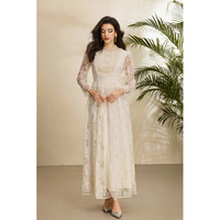 Robe longue en dentelle élégante pour femmes, col montant à volants, manches longues, perles et strass, tailles S à XXL