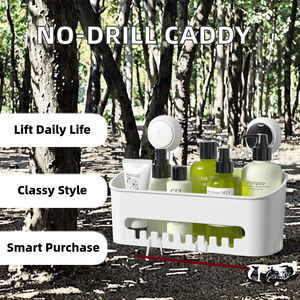 Organizador de baño de plástico extraíble de un solo nivel Estantes Ducha para el hogar Caddy Ventosa con soporte de drenaje No requiere perforación - Product Image 2