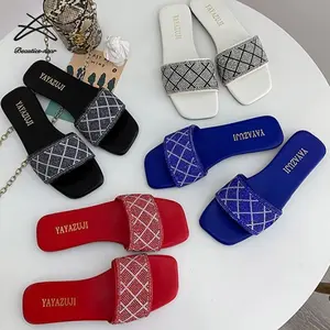 Meisjes Zomer Hot Selling Fashion Mooie Slides Platte Outdoor Diamond Slippers Voor Vrouwen Glijbaan Sandaal Schoenen