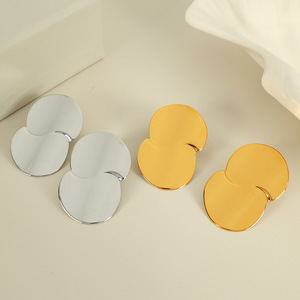 Geometric Cuff Earrings 18k Gold Plated <b>Titanium</b> Steel Minimalist Round Design Unisex Everyday Wear - Product Image 2