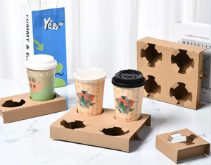 Eco-friendly Disposable Kraft <b>Paper</b> Cup Carrier <b>Tray</b> for Takeaway Coffee Anti-slip Corrugated <b>Paper</b> Cup Holder Disposable <b>Tray</b> - Product Image 4