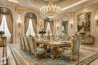Maison royale française classique entièrement personnalisée, design intérieur élégant blanc, aménagement sur mesure de manoir, projet clé en main