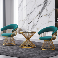 Ensemble de chaises de salon en velours avec cadre en fil d'or de luxe pour salon de beauté, salle d'attente, salon
