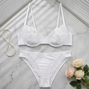 White Floral Lace Underwire Bra <b>Set</b> with Adjustable Straps Romantic Style Womens Intimates <b>Sexy</b> Lace Lingerie <b>Set</b> for Women - Product Image 4