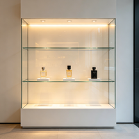 Vitrine de présentation de bijoux moderne, grande, dorée, avec éclairage LED, étanche, verrouillable, sur pied, avec étagères en verre pour magasin