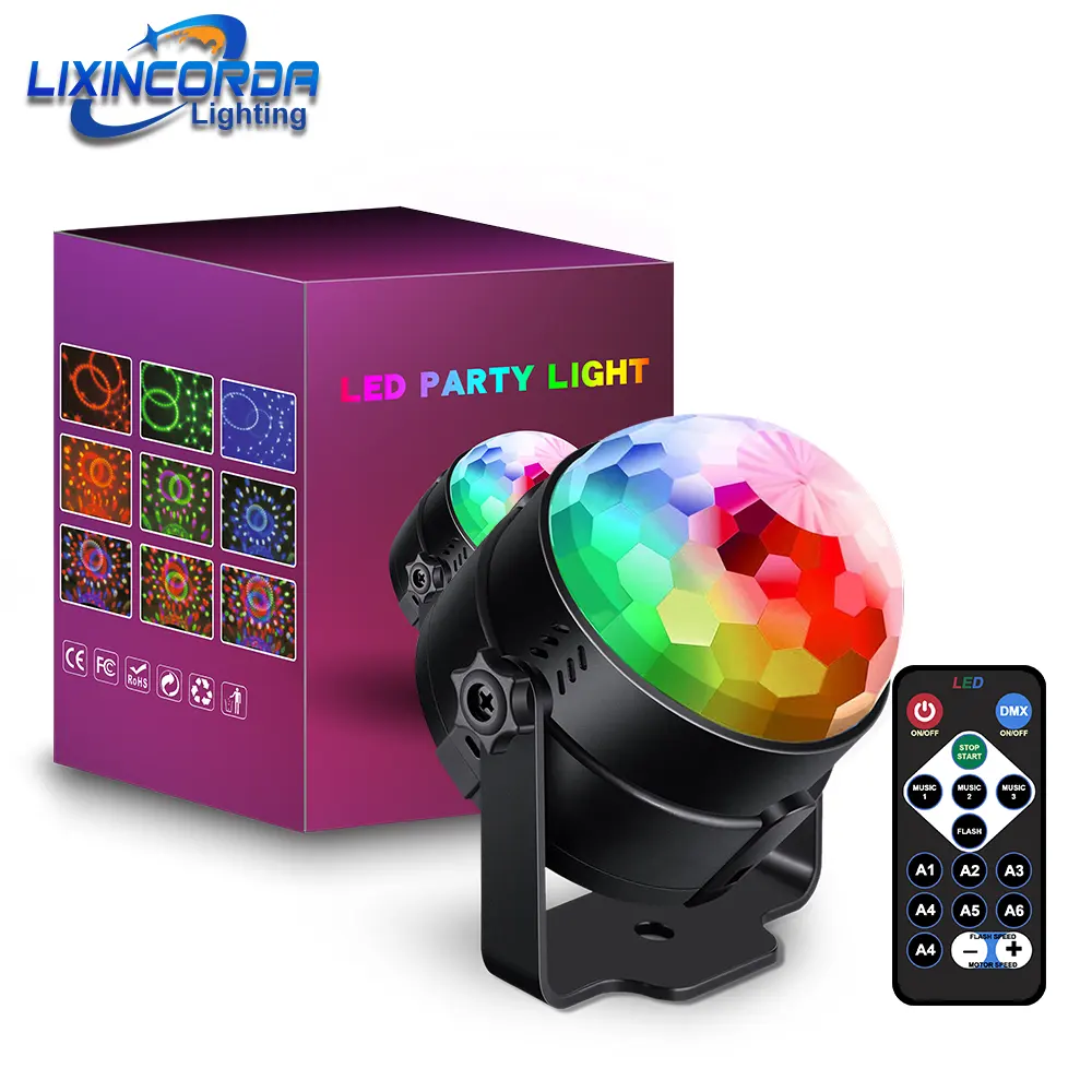 7 Colors Sound Activated Remote Control Dj Lights Rotating crystal disco ball lights Strobe led mini stage party lights