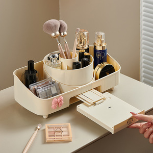 Boîte de rangement cosmétique avec miroir, organisateur de bureau en plastique de 35 cm pour pinceaux de maquillage, rouges à lèvres, fards à paupières, support de tiroir - Product Image 5