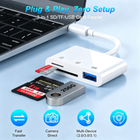 Adaptateur de carte SD TF portable haute vitesse Type-C 3 en 1, connecteur multi-en-1, lecteur de carte mémoire, hub USB, lecteur de carte pour téléphone portable