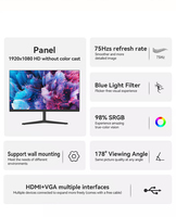 Monitor Táctil LCD IPS de 27 Pulgadas, 1080p, 75Hz, Tiempo de Respuesta de 5ms, Relación de Contraste de 1000:1, Certificado CE/FCC, Brillo de 250cd/m, para Juegos