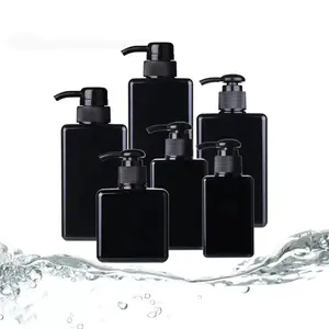 100ml 150ml 250nl 280ml 450ml 650ml black plastic cosmetic shampoo bottle for men clear conditioner set with body pump
