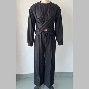 ชุดเซ็ทลำลอง เสื้อครอปแขนยาวผูกโบว์ด้านหน้า กางเกงขายาวทรงกว้าง ชุดวอร์ม 2 ชิ้น สำหรับผู้หญิง รุ่น Channel 2024 Fall <span class=keywords><strong>Twist</strong></span> - Product Image 2