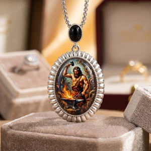 Colgante Pintado a Mano del Dios Hefesto, Dios del Fuego de la Mitología Griega, Símbolo de la Creación, Amuleto, Joyería Personalizada con Piedras Preciosas - Product Image 1