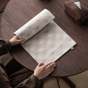 Guanlan Chinese Style Checkered Jacquard Tea Mat <b>Square</b> Heat Resistant <b>Tablecloth</b> For Tea Ceremony - Product Image 1