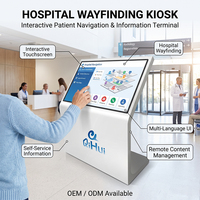 32 İnç monitörlü dokunmatik interaktif kiosk, ayaklı dijital tabela terminali, hastane yönlendirme bilgi sorgulama ekranı