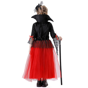 Yi Xiaoyi Disfraz de vampiro para niños, vestido rojo y negro con capa y sombrero para niñas, traje de actuación de cosplay para Halloween - Product Image 3