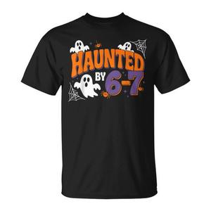 T-shirt Haunted By 6 7, design araignée fantôme d'Halloween, noir, unisexe pour adulte - Product Image 1