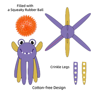 Custom Design Stuffled Stuffless Octopus <strong>Plush</strong> Squeaky Pet <strong>Toys</strong> Crinkle <strong>Squid</strong> Dog Chew <strong>Toys</strong> with Rope - Product Image 3