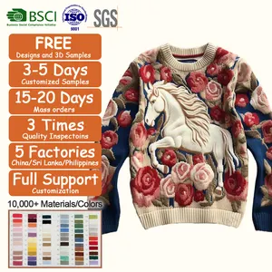 2023 OEM Custom Hochwertige Mode Hot Sale Blumen Pferd Strick Mädchen Pullover