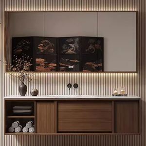 Nouvelle conception de meuble-lavabo en placage de bois de style européen avec miroir, lavabo et meuble-lavabo pour appartement - Product Image 3