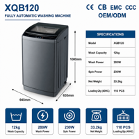 12kg Electric Automatic Top Loading Plastic Single Tub All-In-One Washer Dryer Commercial Household Hotel Use
