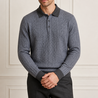 Maßgefertigter Herren-Polokragenpullover aus Reiner Wolle mit Kontrastbesatz, Grob Gerippt, OEM ODM Quellfabrik Private Label