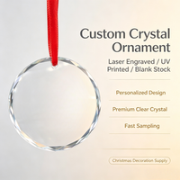 Ornement de Noël rond en cristal transparent personnalisé avec gravure laser et impression UV, pendentif à suspendre pour sapin de Noël