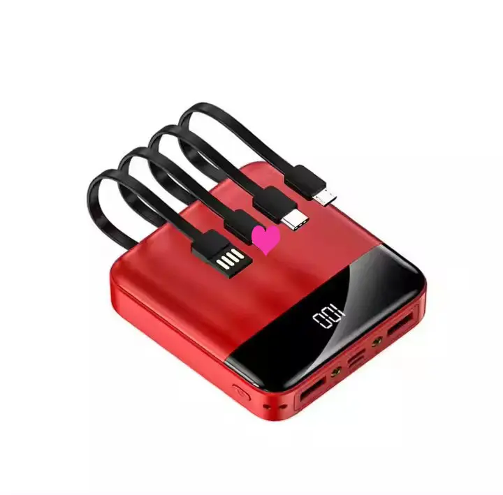 Cadeau vente chaude Arrivées 10000mAh 8000mah Puissance banque Batterie de Téléphone Portable Chargeur Mince Mini construit en câble Power bank avec câble