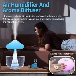 New Arrival 2023 Product Umbrella Mushroom Cloud Humidifier Water Drop White Noise 7 Colors Night Light Lamp Rain Cloud Diffuser