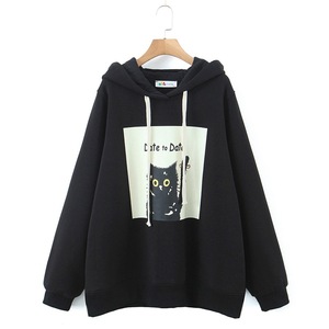 Sudadera con capucha para mujer de talla grande, forro polar, estampado de dibujos animados, gris, verde, N8553 - Product Image 5