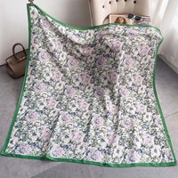 Écharpe carrée en velours à motifs floraux, peinture à l'huile haut de gamme, couleur contrastante, élégante, pour femme, châle d'extérieur, accessoire automne-hiver