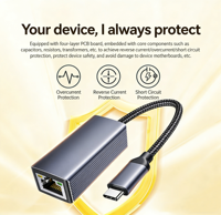 Adaptador de Ethernet Gigabit Tipo C al por Mayor, Fabricante de Tarjetas LAN RJ45 de 1000Mbps, Controlador Privado Directo de Fábrica OEM al por Mayor