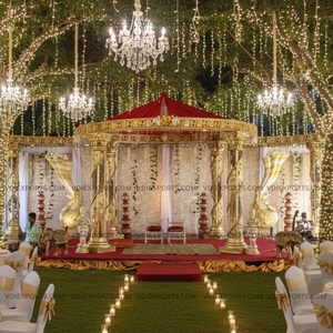 Conjunto de Mandap Circular Dorado Real para Bodas, Escenario Tradicional Tallado a Mano para Bodas de Destino con Muebles a Juego - Product Image 2