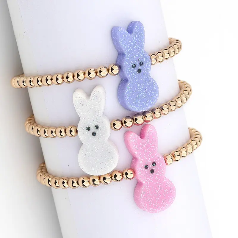 Creative Glitter Rabbit Acrylic Bracelet Handmade Gold Beaded Alloy Bracelet For Adults Children's Girls Easter Jewelry