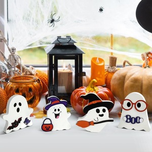 Lindas Letreros Decorativos de Halloween con Forma de Fantasma, Calabaza y Murciélago para Bandeja de Niveles de MDF, Decoración de Mesa Interior para Fiestas - Product Image 3
