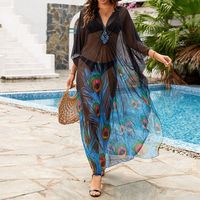 Offre Spéciale été femme robe vêtements femmes fleur en mousseline de soie imprimé vacances robe Bikini Protection solaire chemise plage couvrir