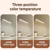 Lampe de bureau LED flexible rechargeable de type C avec pince col de cygne, lumière de lecture 3 couleurs pour l'étude, le bureau et la chambre