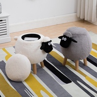 Tabouret Ottoman en Forme d'Animal Mignon Mouton Tabouret d'Appui pour Tout-Petits Chaise de Poupée en Bois Tabouret en Velours Rembourré Tabouret en Bois Drôle Jouets pour Bébés Adultes