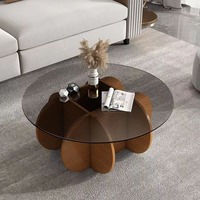 Ensemble de Tables Basses Modernes pour Salon, Décor Noir Nordique, Verre Rond et Bois de Luxe