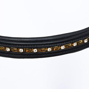 Double bride en cuir noir serre-tête rembourrée ergonomique clé grecque cristal bandeau pour compétition cheval bride licou rêne - Product Image 3