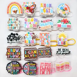 Phrase Series 10mm <span class=keywords><strong>Motivation</strong></span> Phrase Straw Topper Charms Réutilisable Pvc Potable Paille Conseils Couvre pour Gobelet - Product Image 1