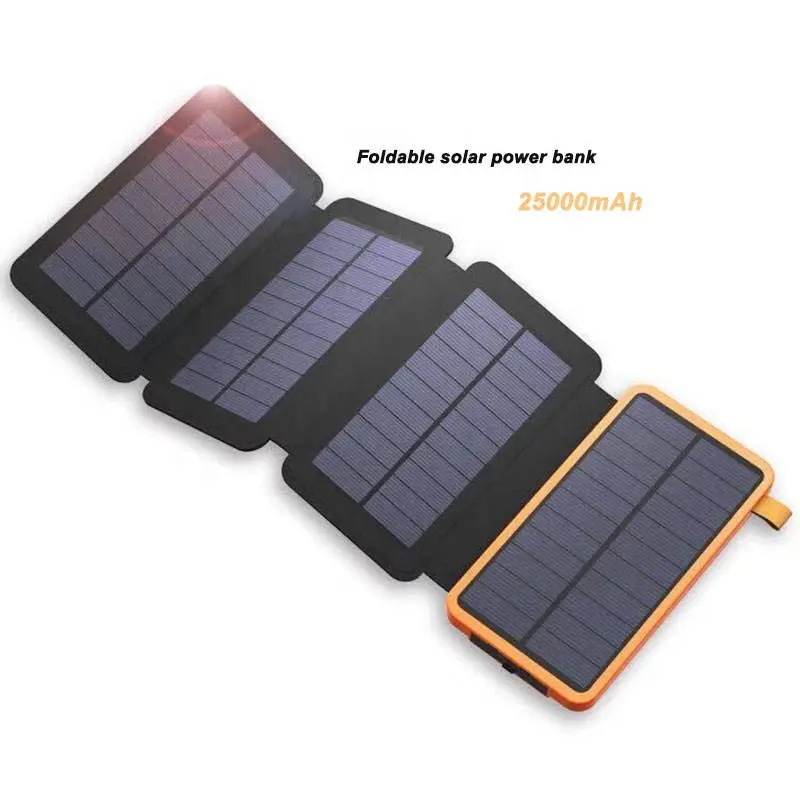 Chargeur solaire Portable pliable 20000 mAh à charge rapide, batterie externe 20000 mAh avec lumières Led