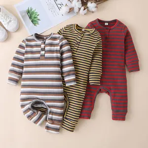 Factory baby clothes stripe design baby romper pajamas newborn baby long sleeve clothes set