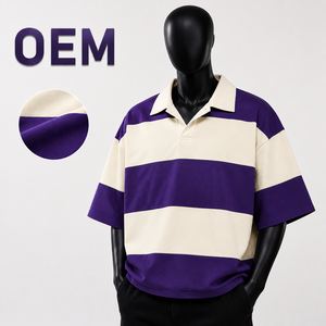 Camisetas de Rugby de Alta Calidad, Estilo Urbano, Hombros Caídos, Corte Holgado, Rayadas, de Algodón Grueso para Hombre - Product Image 1