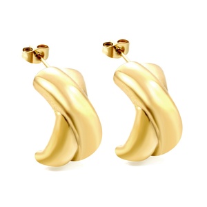 Boucles d'oreilles clous épaisses vintage en forme de croix, bijoux en acier inoxydable, vente en gros, plaqué or 18 carats, boucles d'oreilles créoles classiques, mode minimaliste - Product Image 1