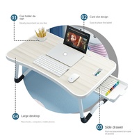 Bureau d'ordinateur portable multifonctionnel avec pieds en métal, tiroir et support pour téléphone, petite table de lit simple, table pliante pour dortoir