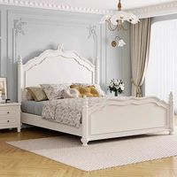 Lit classique en bois massif sculpté à la main de style français, lit de luxe pour villa, chambre à coucher, lit de mariage, lit classique gain de place