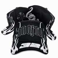 Casquette Snapback Vintage Personnalisée avec Logo Imprimé Flamme, Broderie, Lettres Gothiques, 5 Panneaux, Visière Courbée, Patch en Cuir, Respirante et Imperméable